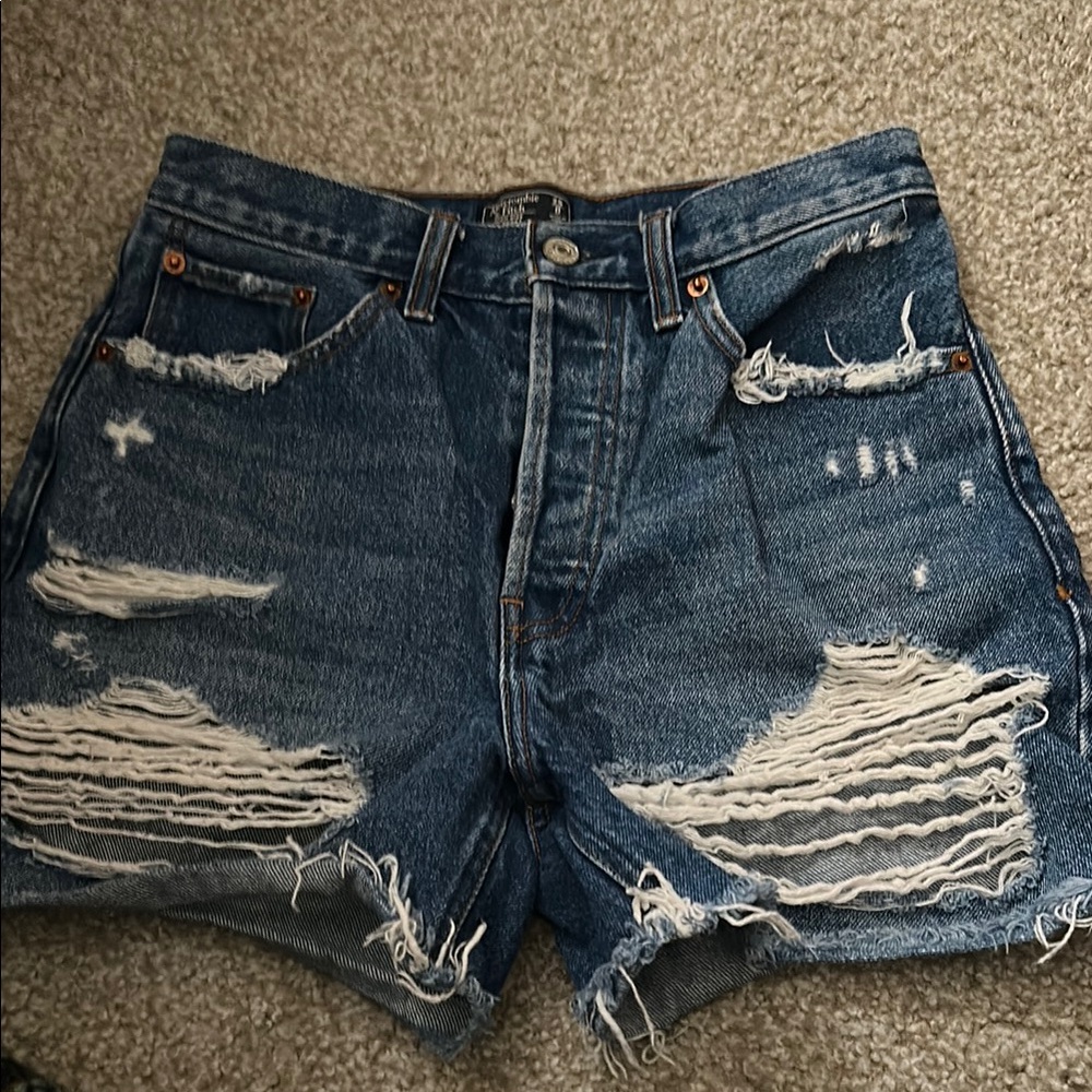 Abercrombie High Rise 4” Distressed Denim Shorts